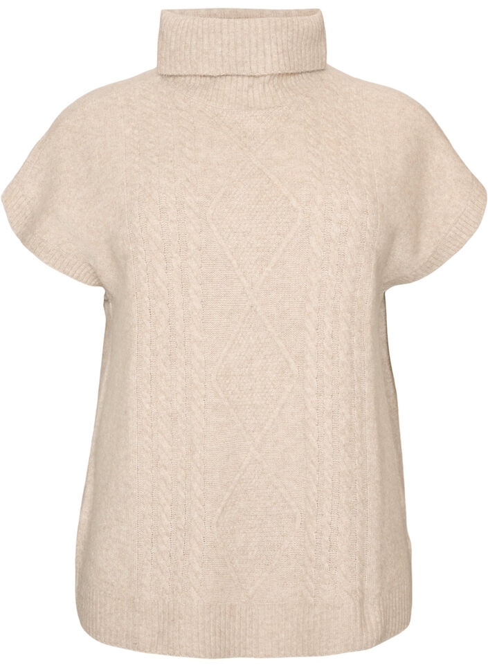 Gebreid vest met col en kabelpatroon, Beige, Packshot image number 0