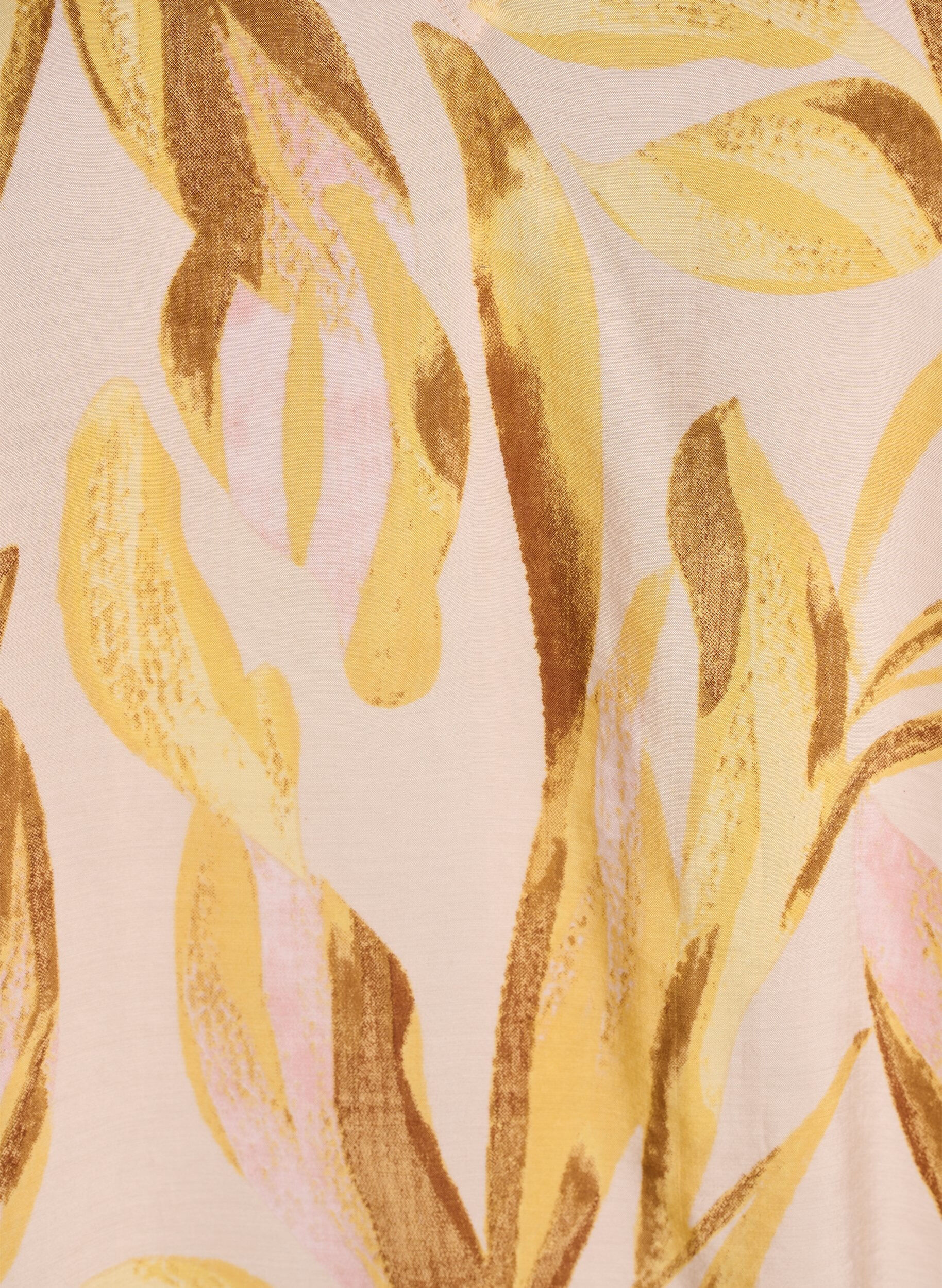 ZizziViscose blouse met bladprint en ruches, Geel, Packshot image number 2