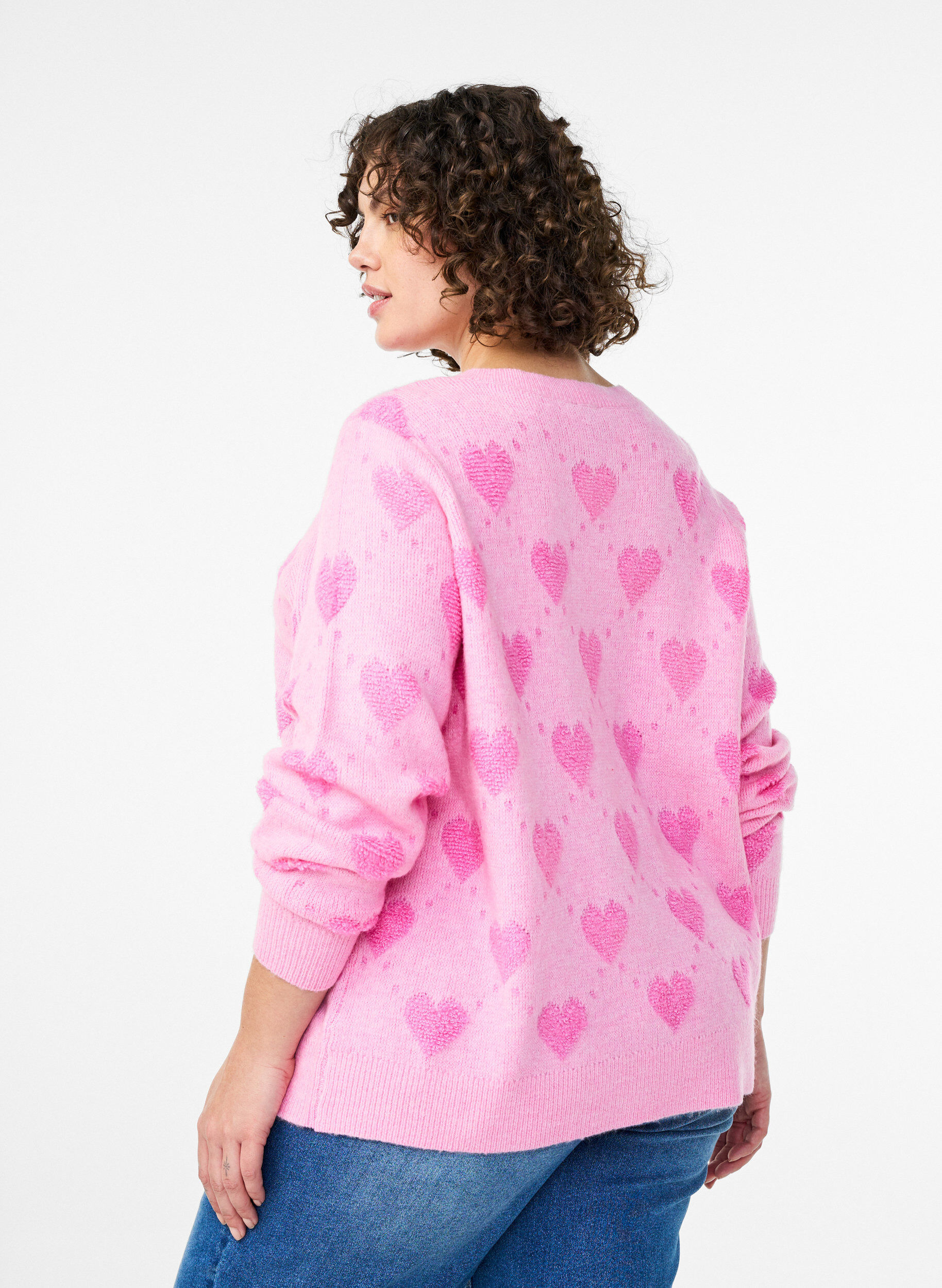 Zizzi Vest met hartjes en gouden knopen, Roze, Model image number 2