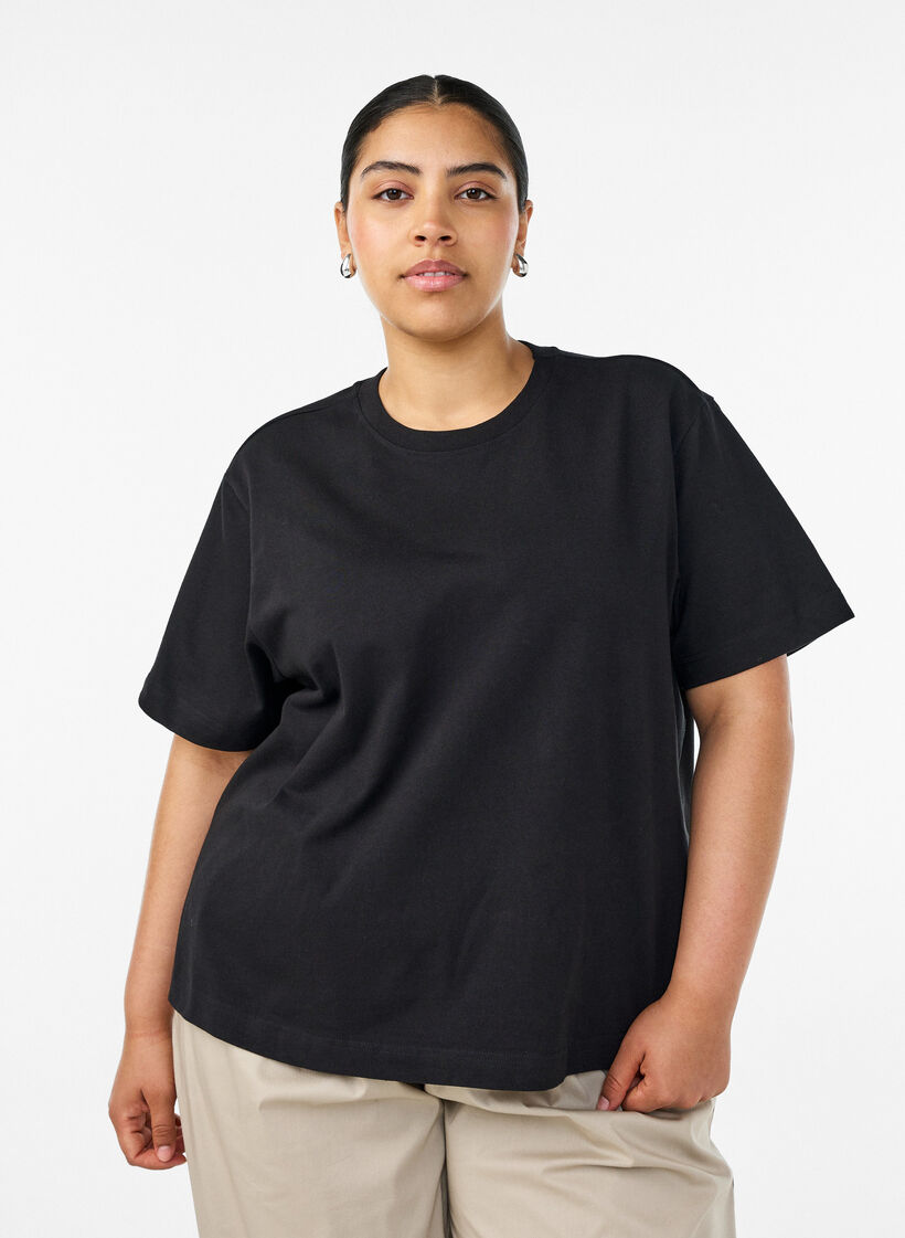 Boxy katoenen T-shirt, Zwart, Model image number 0