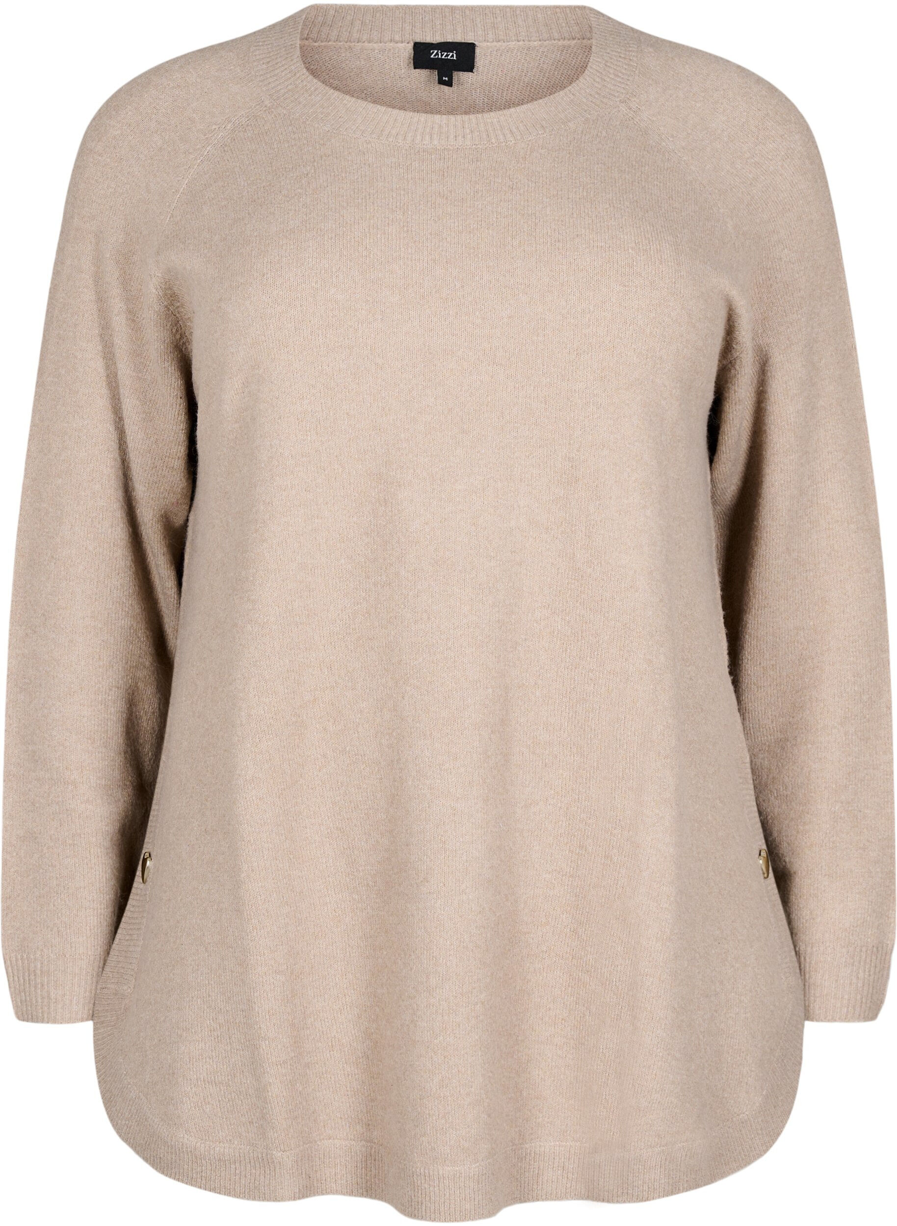 Zizzi Lange gebreide blouse met knoopdetail aan de zijkant, Simply Taupe Mel., Packshot image number 0