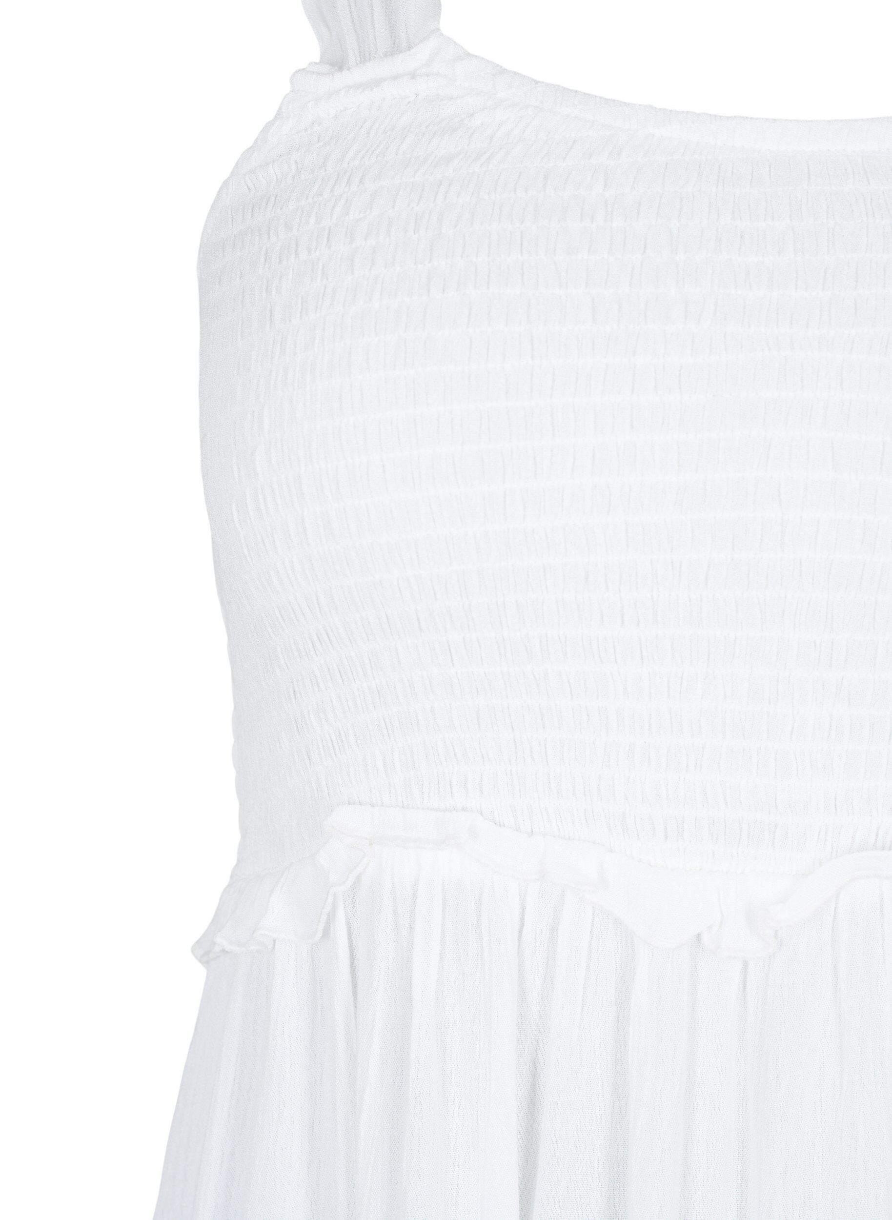 Zizzi Viscose midi-jurk met smok, Bright White, Packshot image number 2