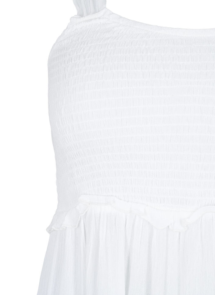 Viscose midi-jurk met smok, Bright White, Packshot image number 2