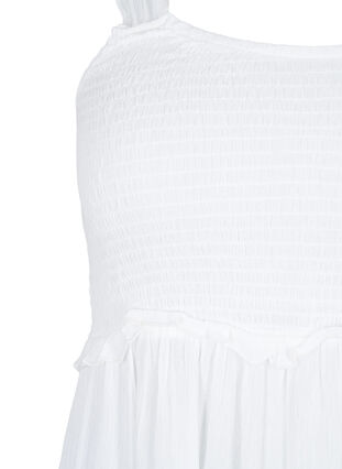 Viscose midi-jurk met smok, Bright White, Packshot image number 2