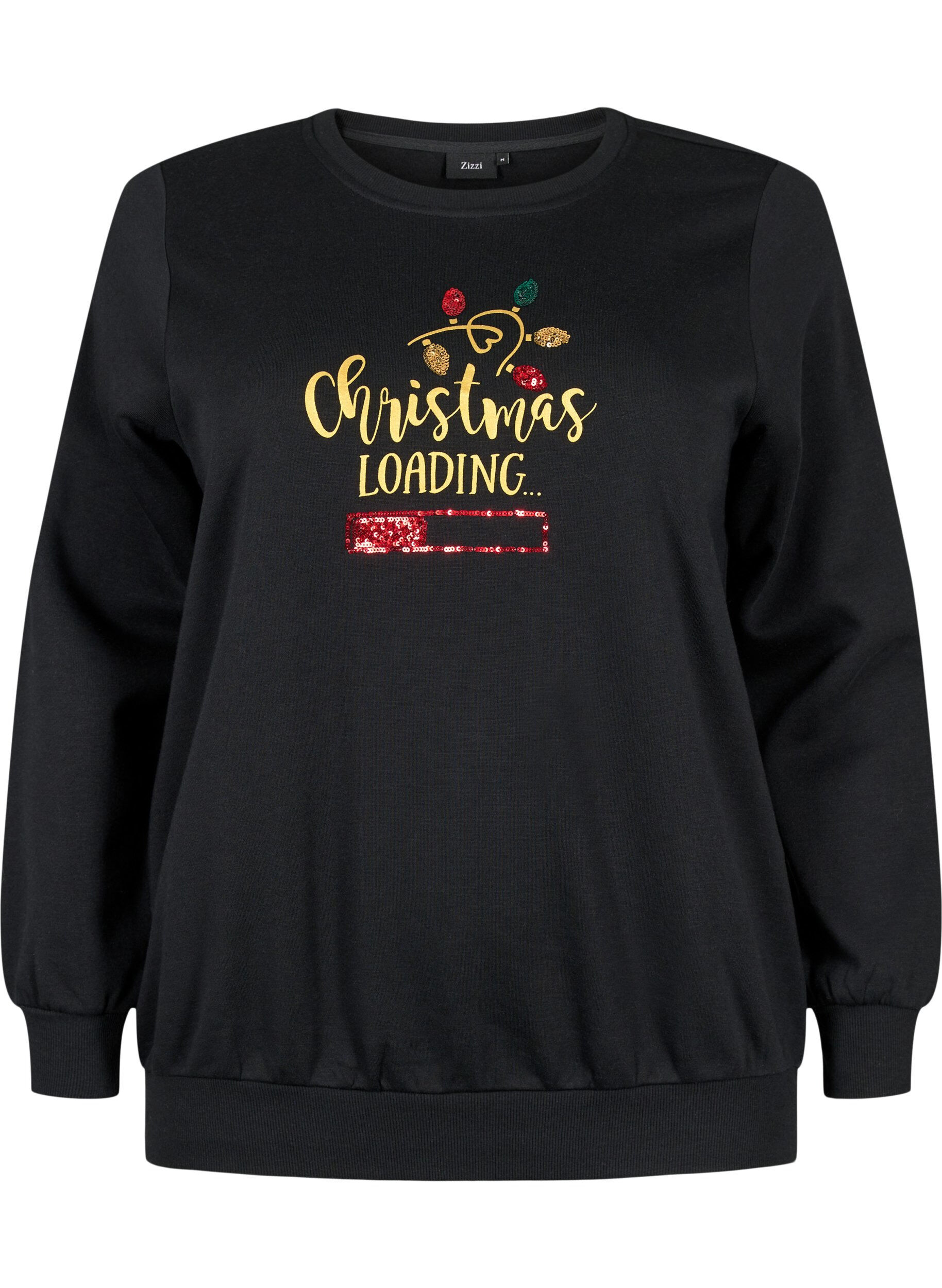Zizzi Kerst sweatshirt, Black LOADING, Packshot image number 0