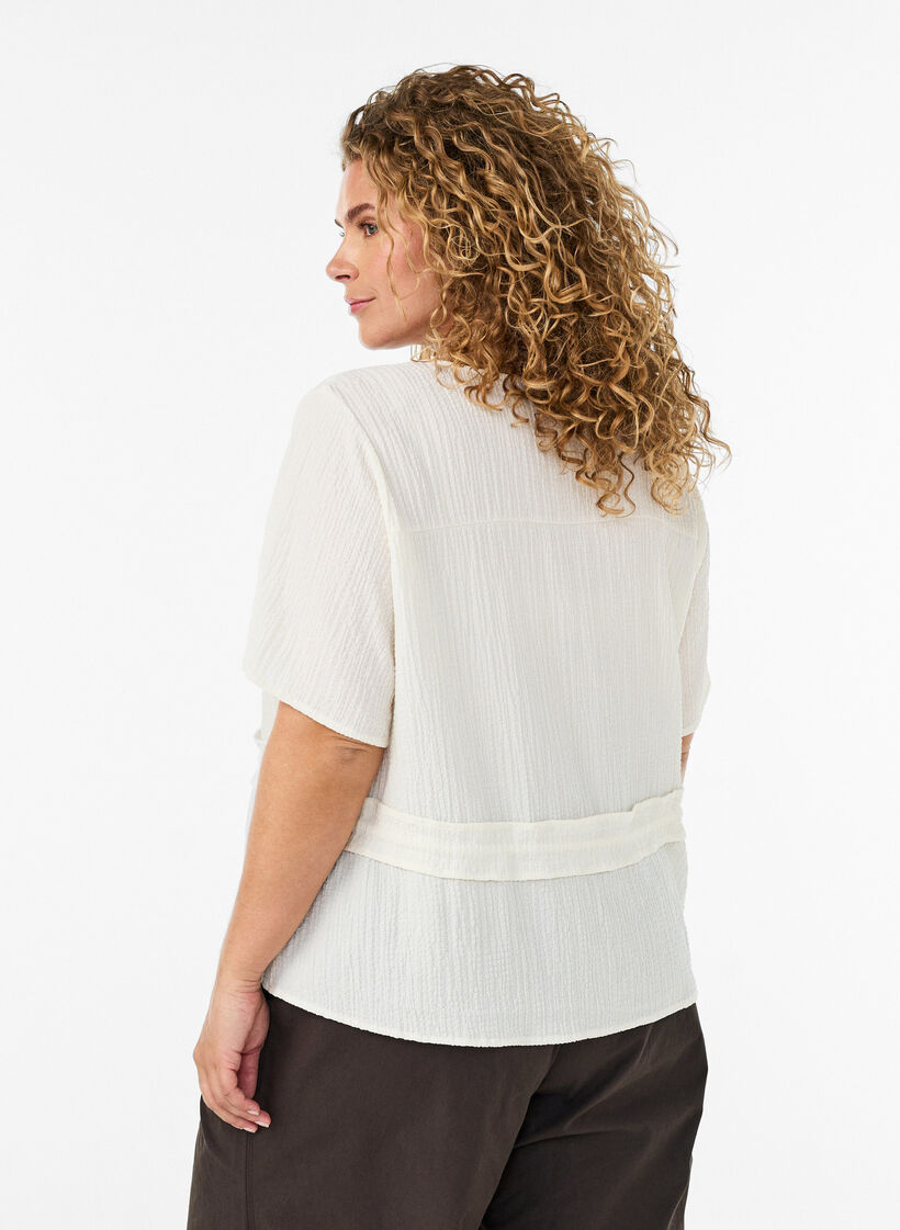 Blouse met textuur en een strik in de taille, Vanille, Model image number 2