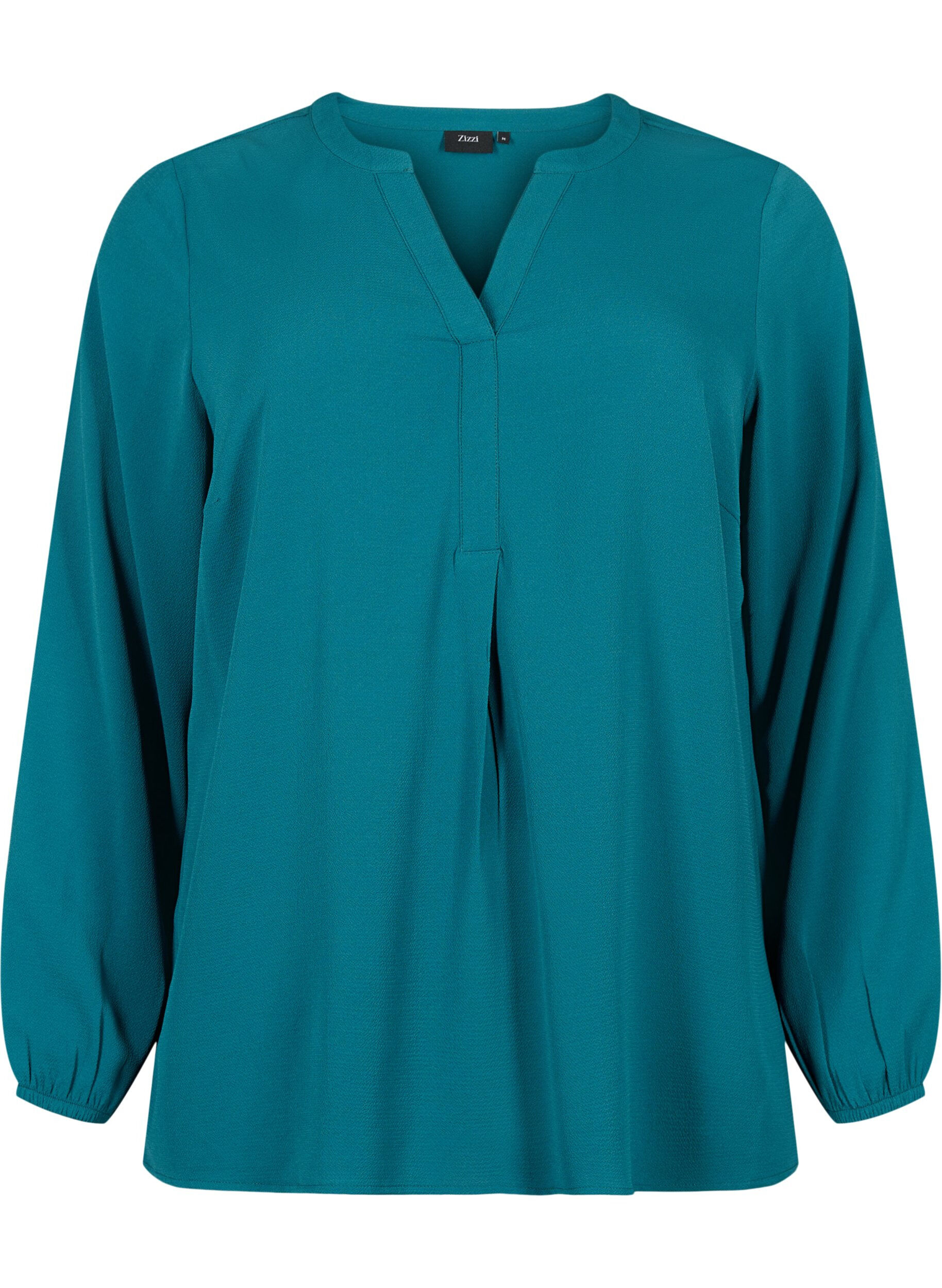 Zizzi Effen blouse met v-hals, Deep Teal, Packshot image number 0