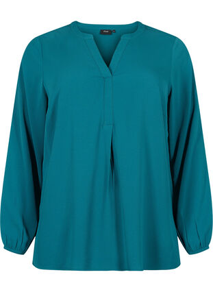 Effen blouse met v-hals, Deep Teal, Packshot image number 0
