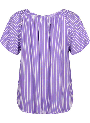 Effen blouse van viscose met korte mouwen, Deep L./White Stripe, Packshot image number 1