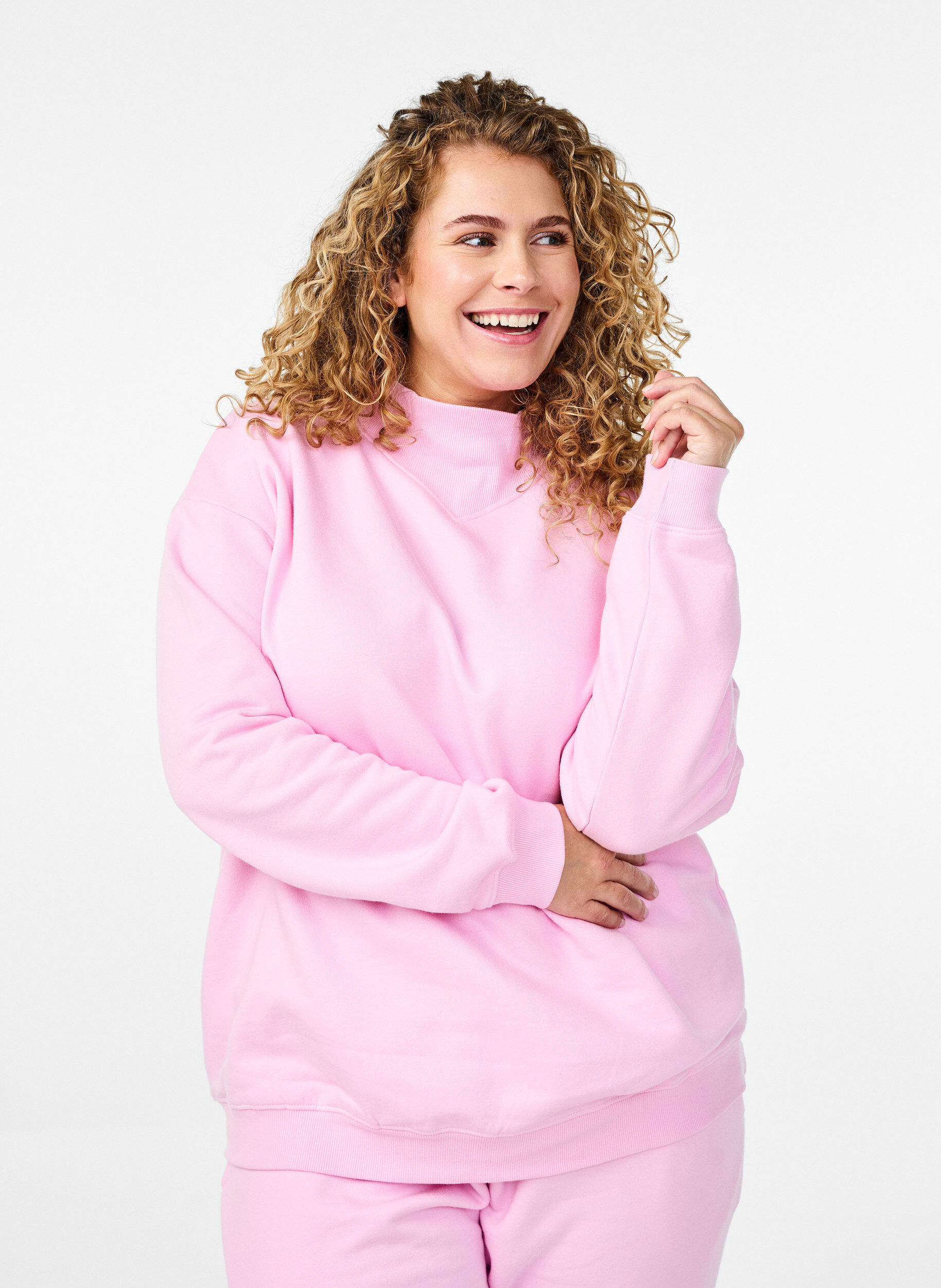 Zizzi Sweatshirt met hoge kraag en lange mouwen, Roze, Model image number 0