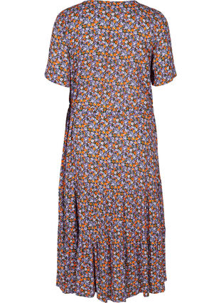 Midi-jurk met korte mouwen in viscose, Purple Ditsy Flower, Packshot image number 1