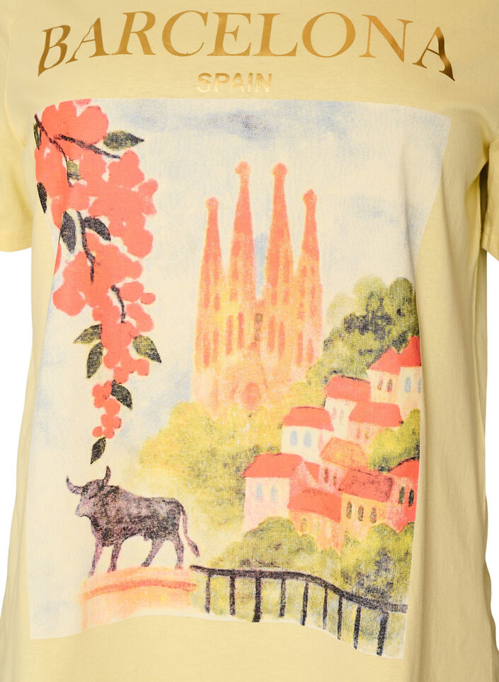 Katoenen T-shirt met print, Geel, Packshot image number 2