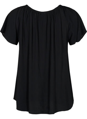 Effen blouse van viscose met korte mouwen, Black, Packshot image number 1