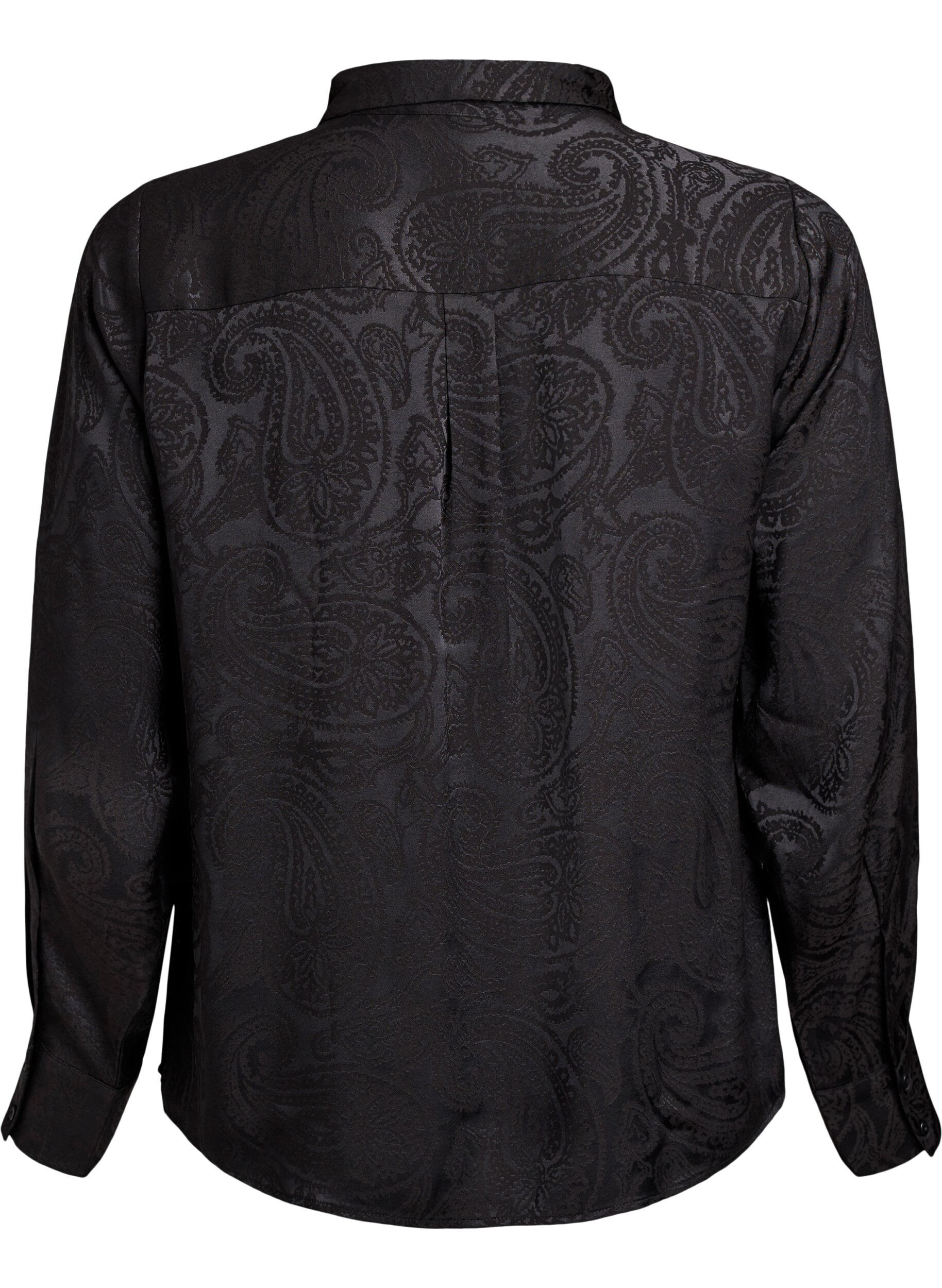Zizzi Shirt met ton-sur-ton paisleypatroon, Zwart, Packshot image number 1