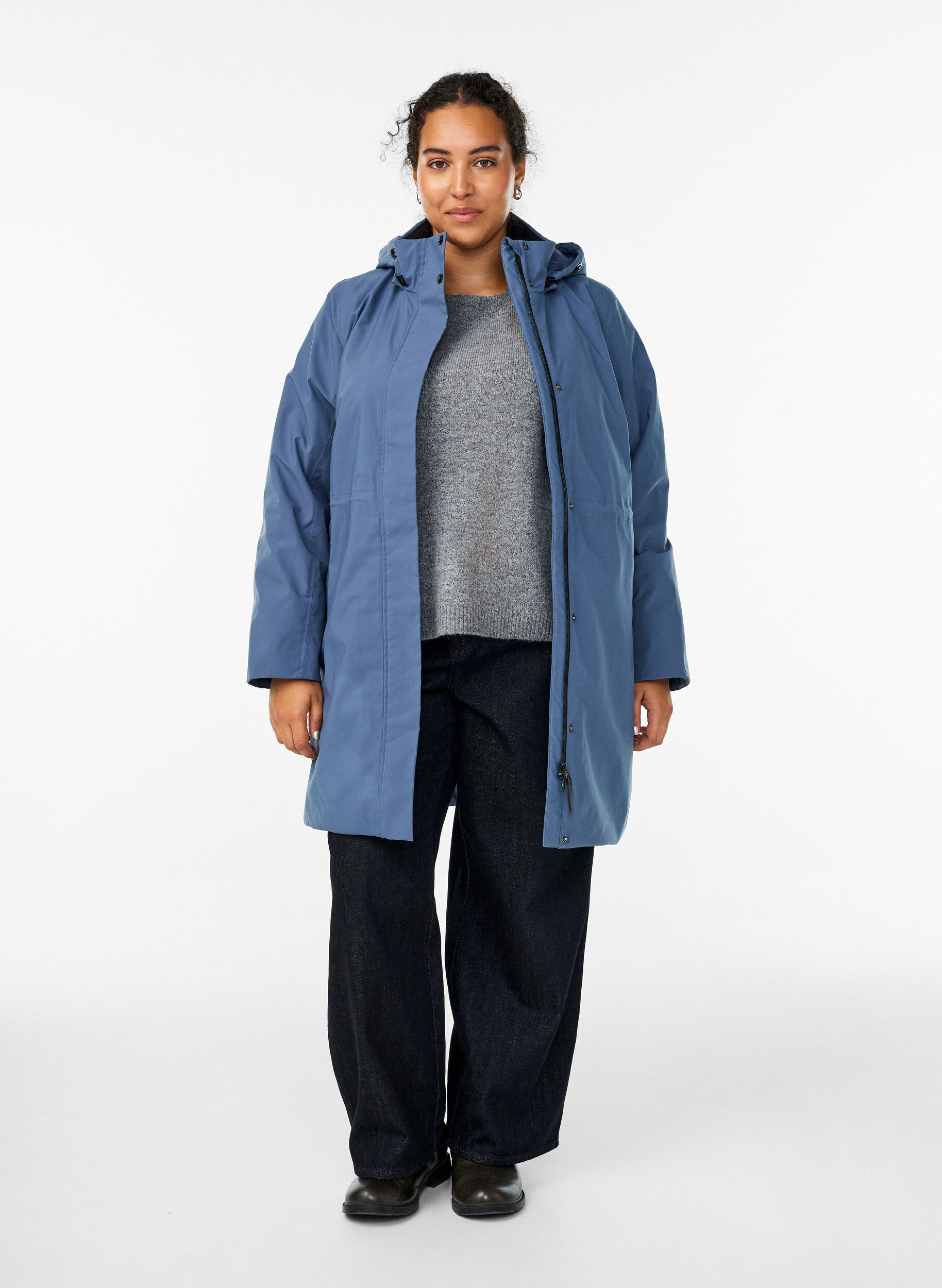Zizzi Functionele gewatteerde winterparka, Blauw, Model image number 1