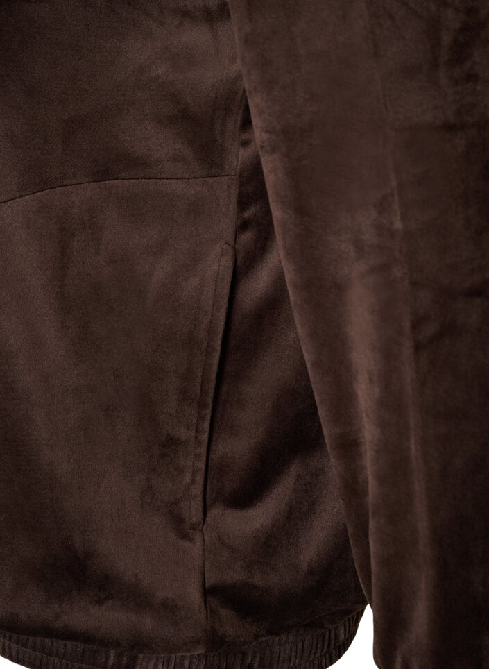 Zachte velours cardigan met rits en hoge kraag, Bruin, Packshot image number 3