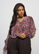 Tunic met paisleyprint en gesmokte manchetten, Roze, Model image number 0