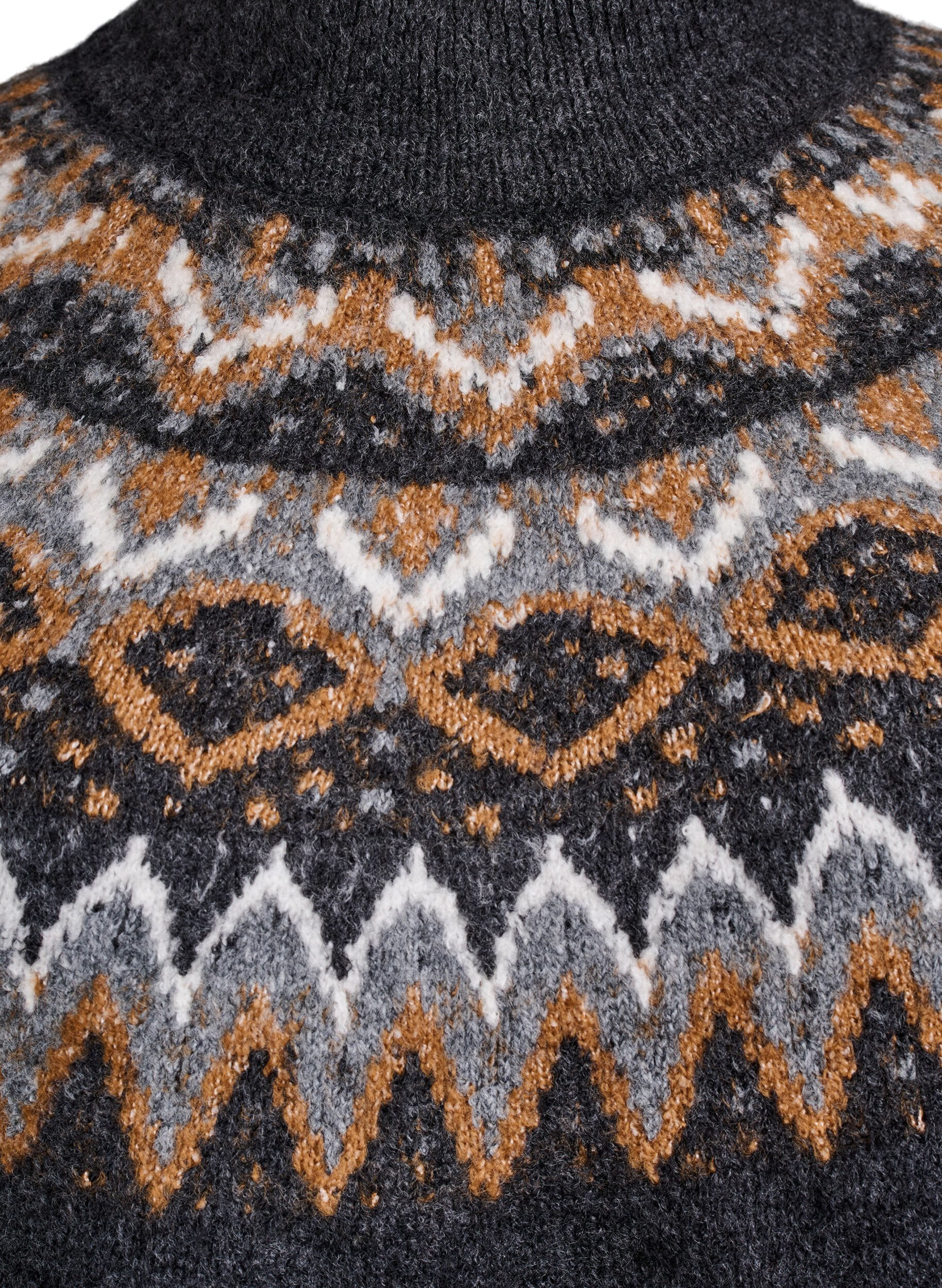 Zizzi Gebreide blouse met patroon en hoge hals, Grijs, Packshot image number 2