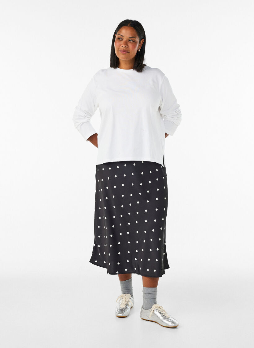 Satijnen midi rok, Zwart, Model image number 0