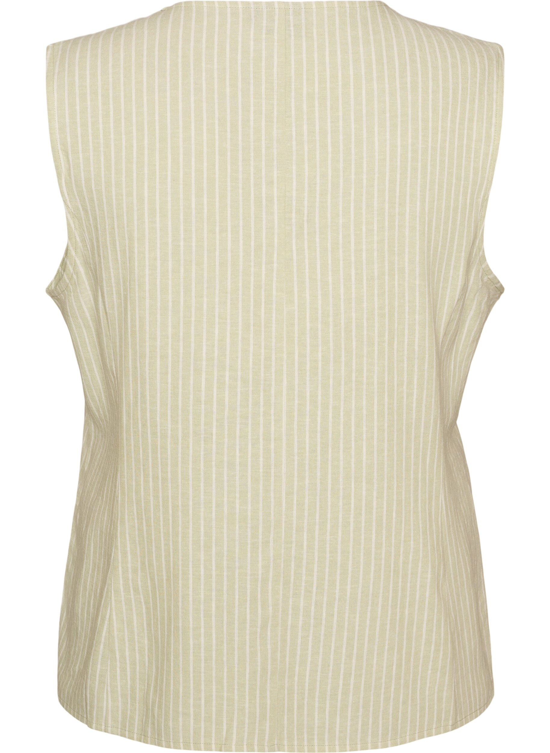 ZizziGestreepte vest in linnen en viscose, Groen, Packshot image number 1