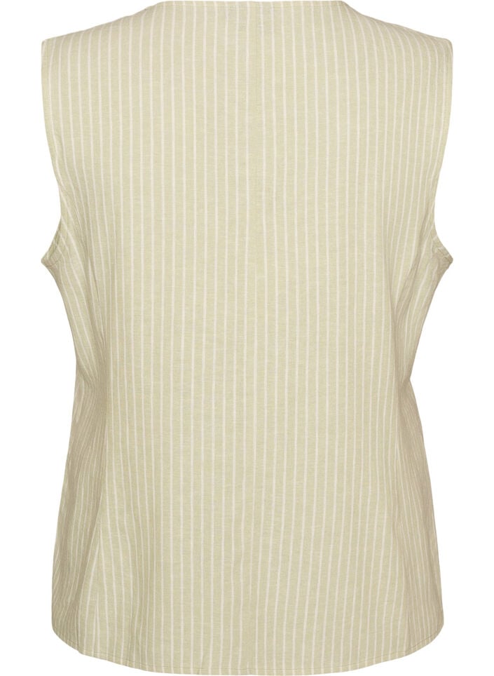 Gestreepte vest in linnen en viscose, Groen, Packshot image number 1