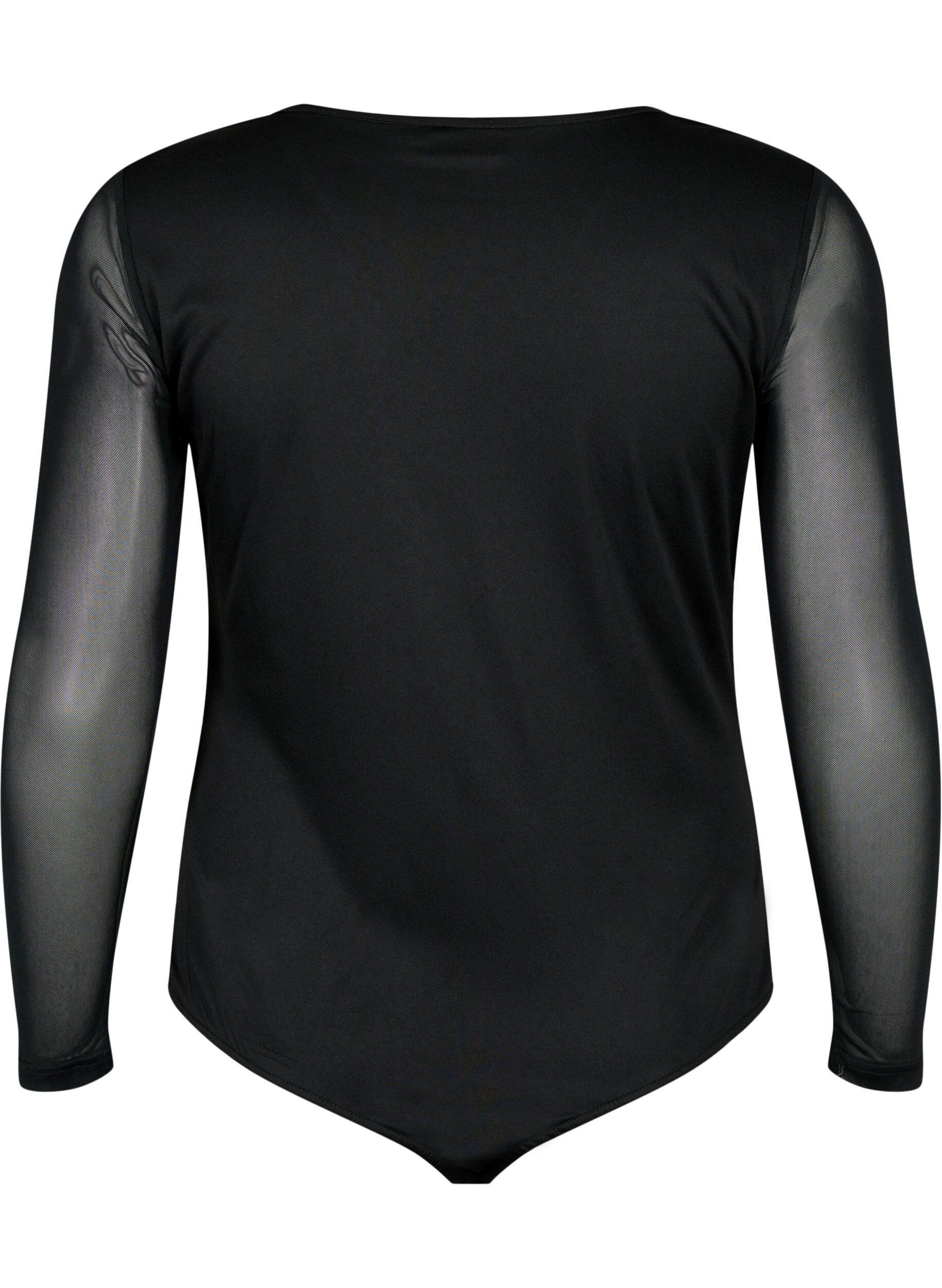 Zizzi Bodystocking met kant en mesh, Black, Packshot image number 1