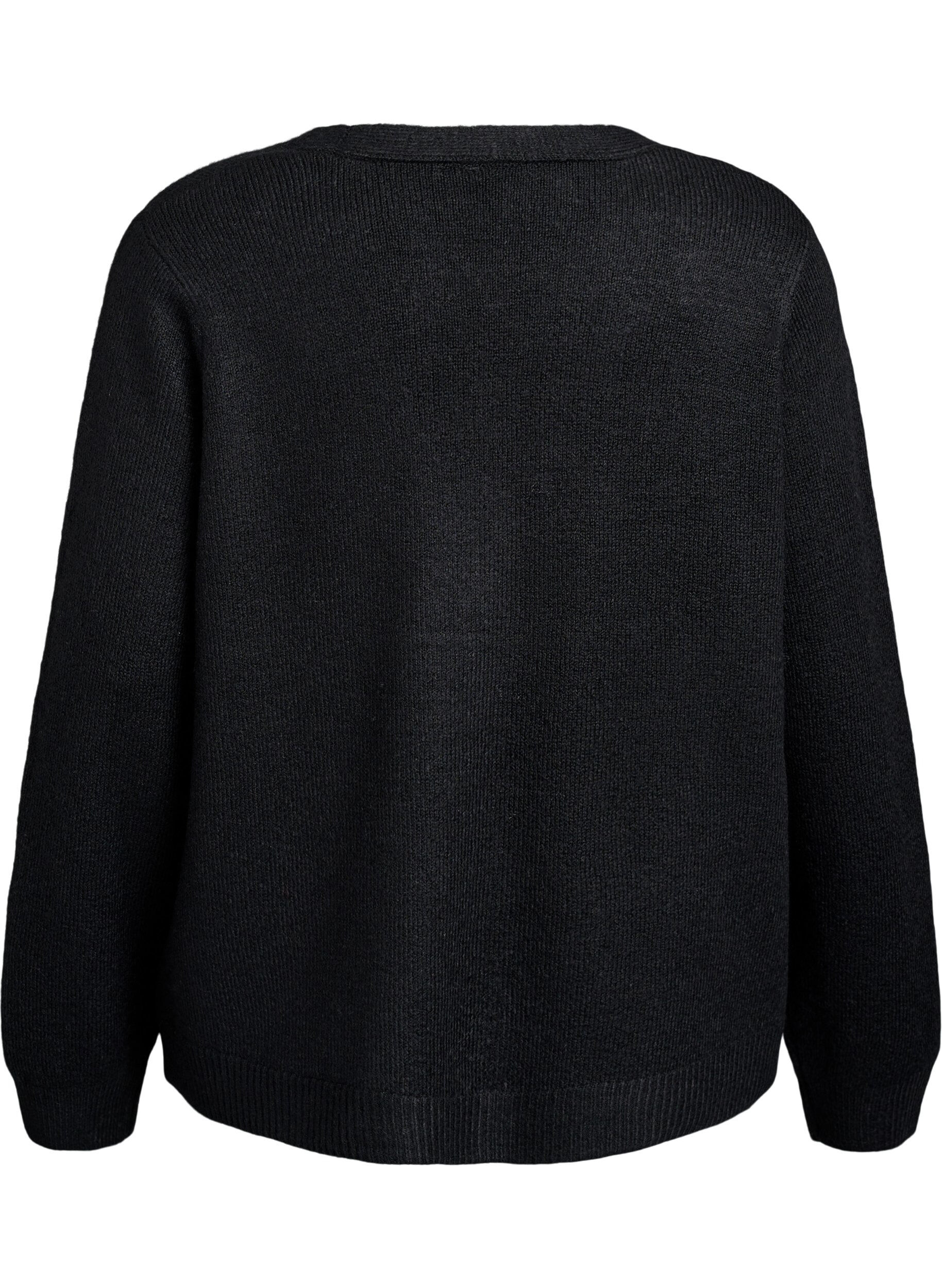 Zizzi Gebreide cardigan met parelknopen, Zwart, Packshot image number 1