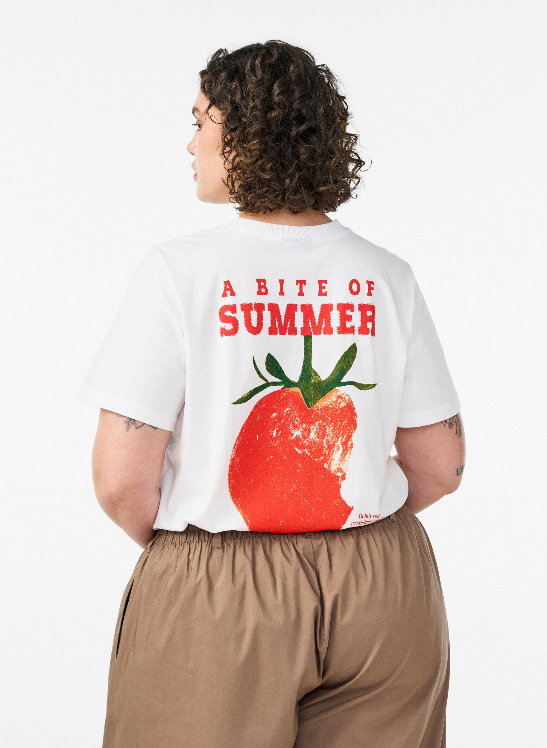 ZizziKatoenen T-shirt met print, Wit, Model image number 2