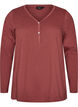 T-shirt met lange mouwen, V-hals en knopen, Bruin, Packshot image number 0