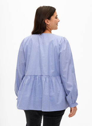 Gestreepte katoenen blouse met strik detail, Baja Blue Stripe, Model image number 1