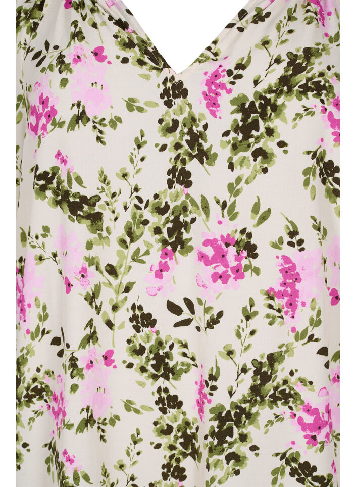 Viscose blouse met korte mouwen, Green Pink AOP, Packshot image number 2