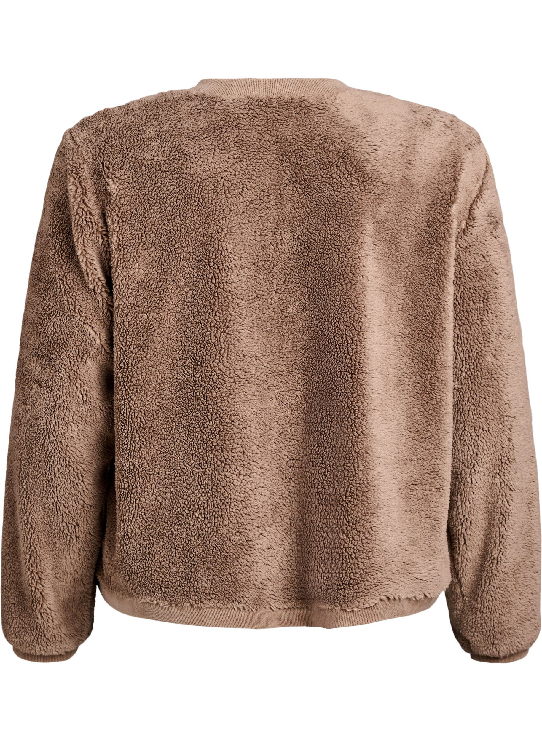 Zizzi Teddy cardigan met decoratieve knopen, Bruin, Packshot image number 1