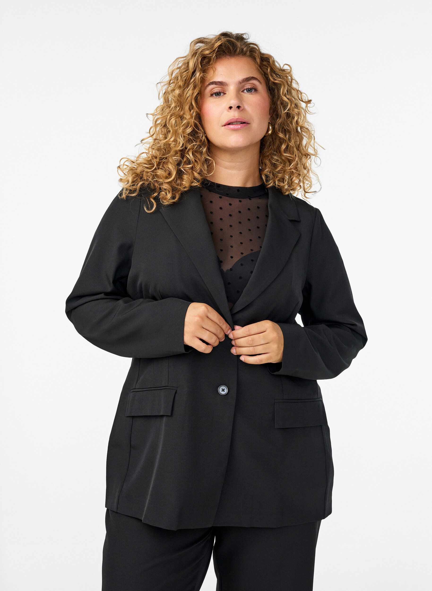 ZizziBlazer met zakken en splitjes, Zwart, Model image number 0