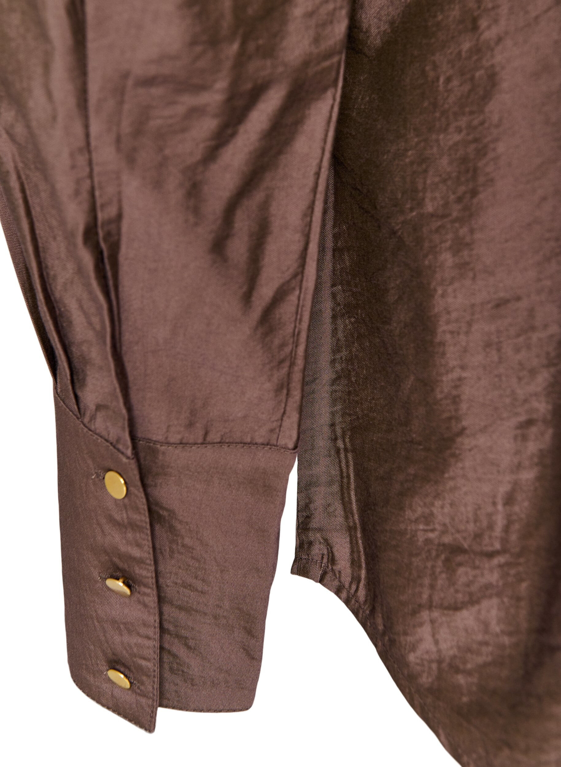 ZizziViscose shirt met gouden knopen, Bruin, Packshot image number 3