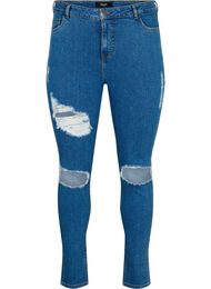 Strakke jeans met slijtagedetails, Blue denim