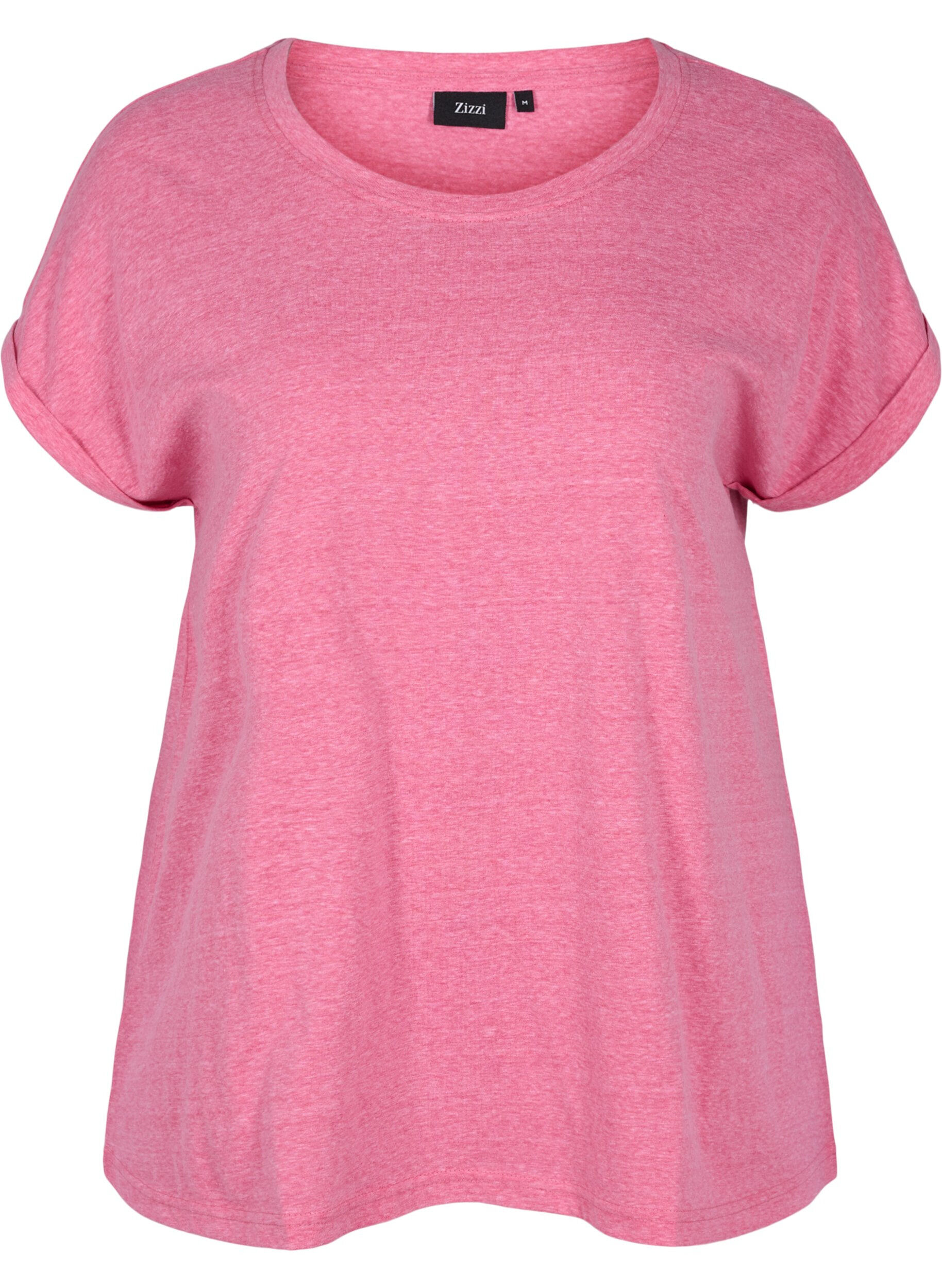Zizzi Gem&ecirc;leerd katoenen t-shirt, Fandango Pink M&eacute;l, Packshot image number 0