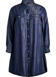 Korte denimjurk in lyocell met drukkers, Blauw