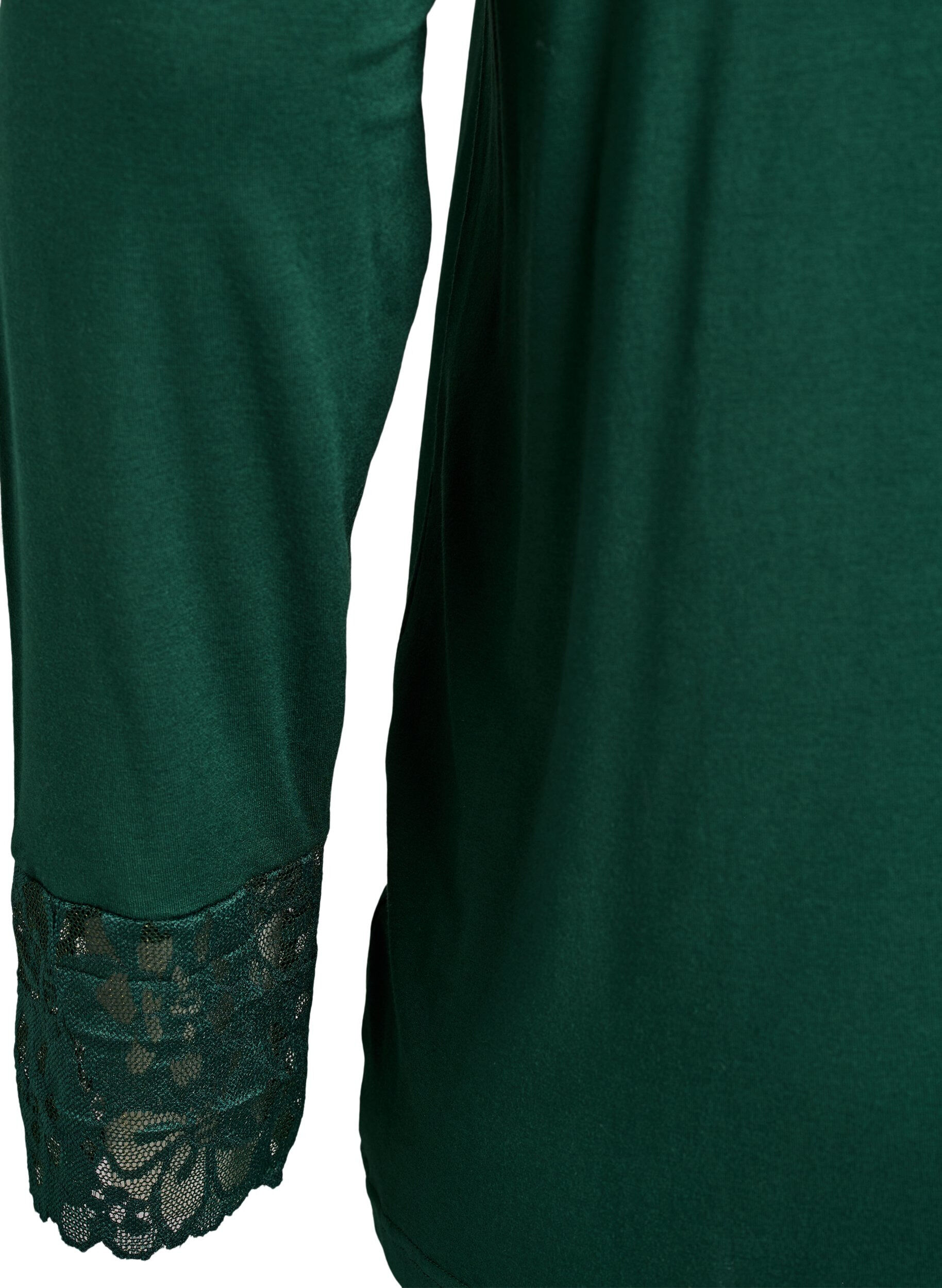 Zizzi Pyjamashirt met lange mouwen en kantdetails, Groen, Packshot image number 3
