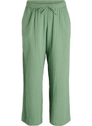 High-waist katoenen mousseline broek met losse pijpen, Groen