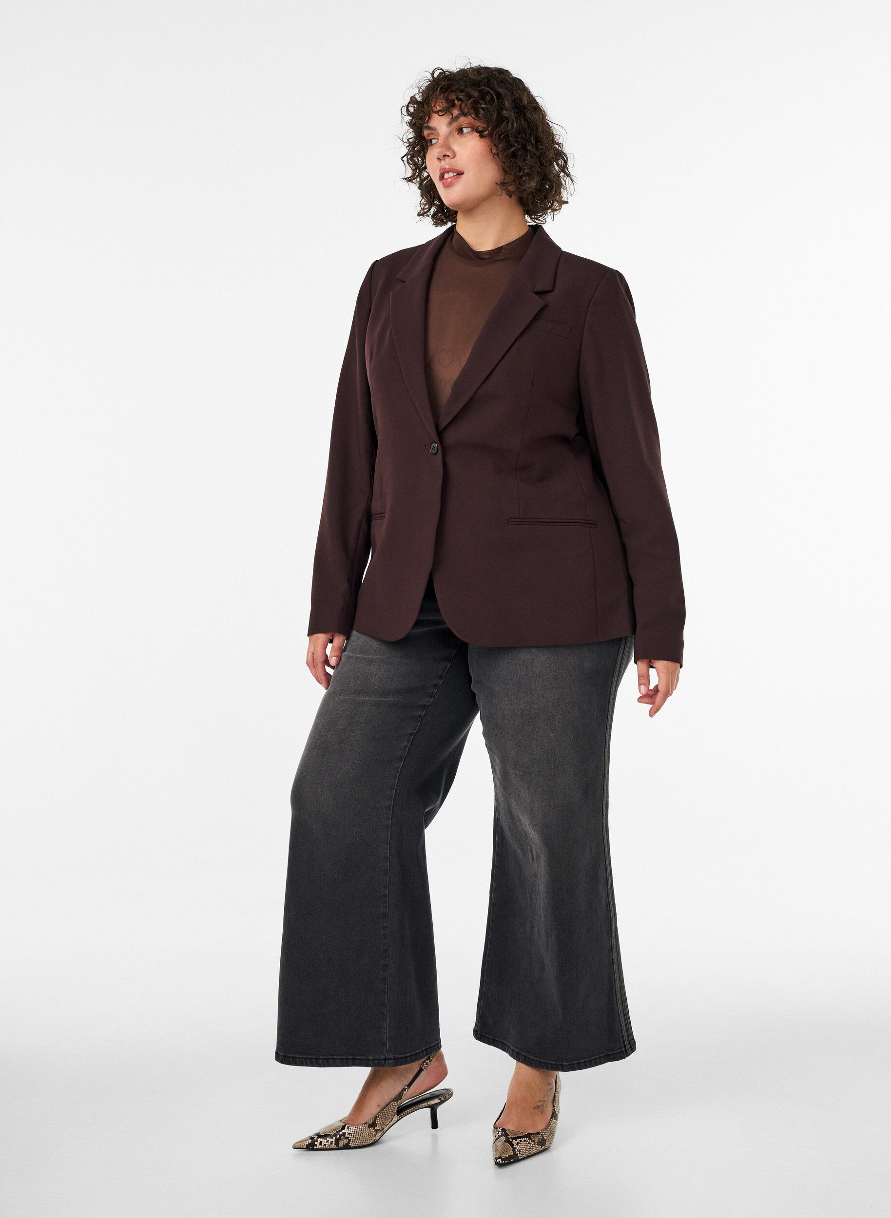 ZizziKlassieke blazer met een enkele knoopsluiting, Bruin, Model image number 1