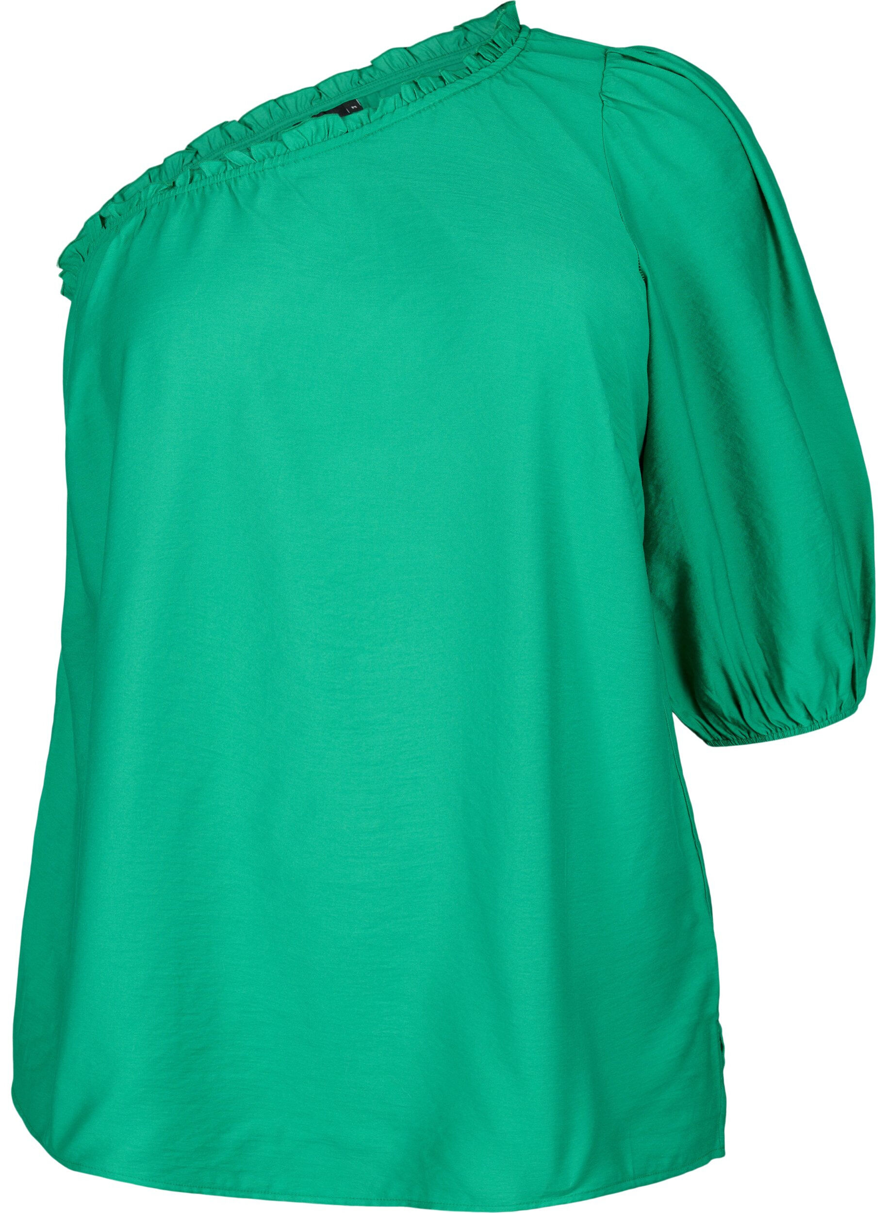 Zizzi One-shoulder blouse in viscose, Groen, Packshot image number 0