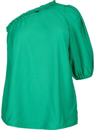 One-shoulder blouse in viscose, Deep Mint