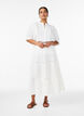A-line midi skirt in cotton muslin with crochet band, Wit, Model image number 0