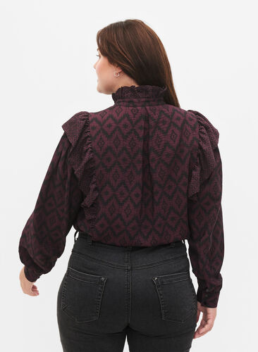 Shirt blouse in viscose met franjes details, Winetasting w. Black, Model image number 1