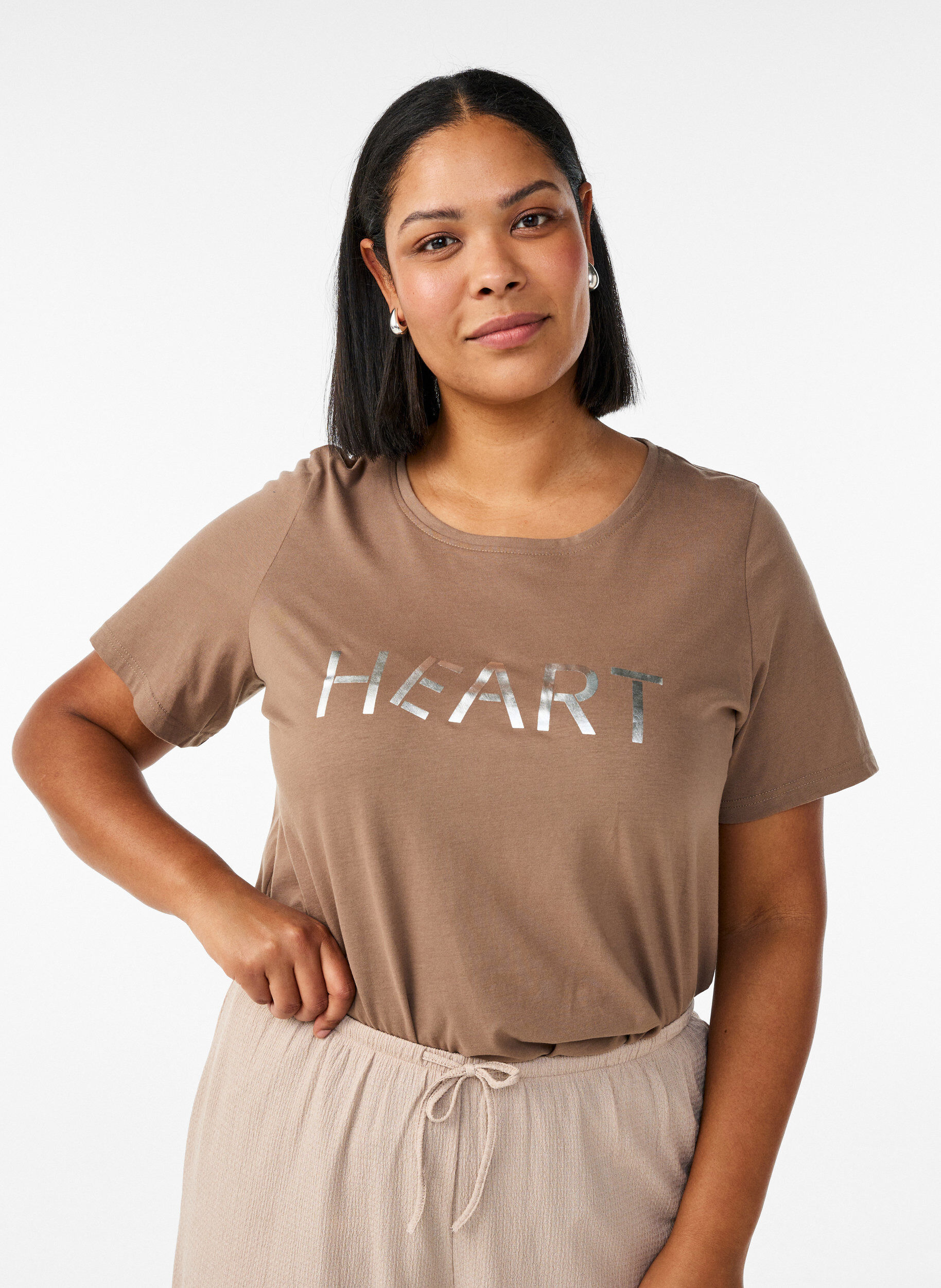 ZizziT-shirt met print, Bruin, Model image number 0