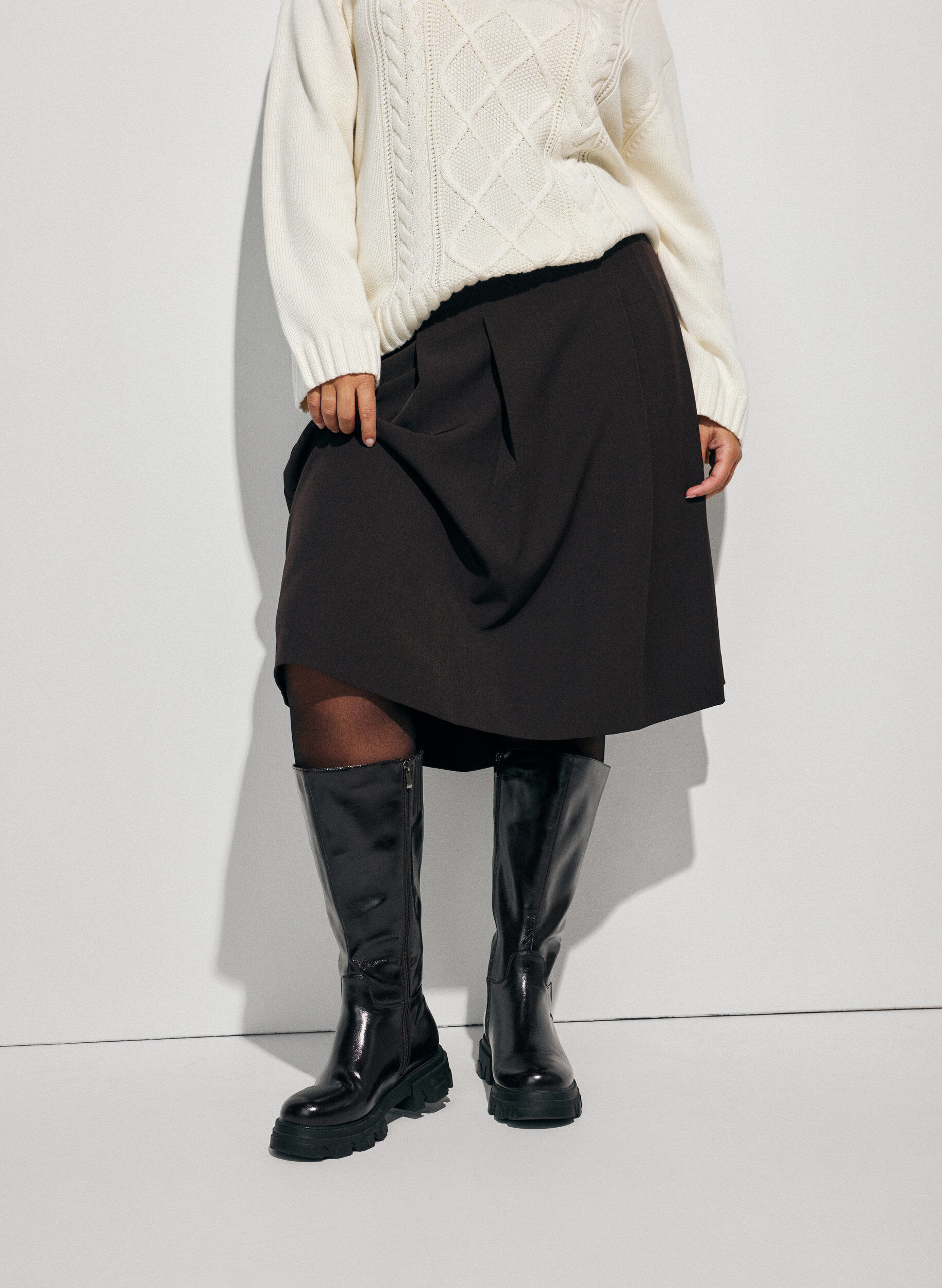 ZizziA-lijn rok tot de knie, Bruin, Model image number 2