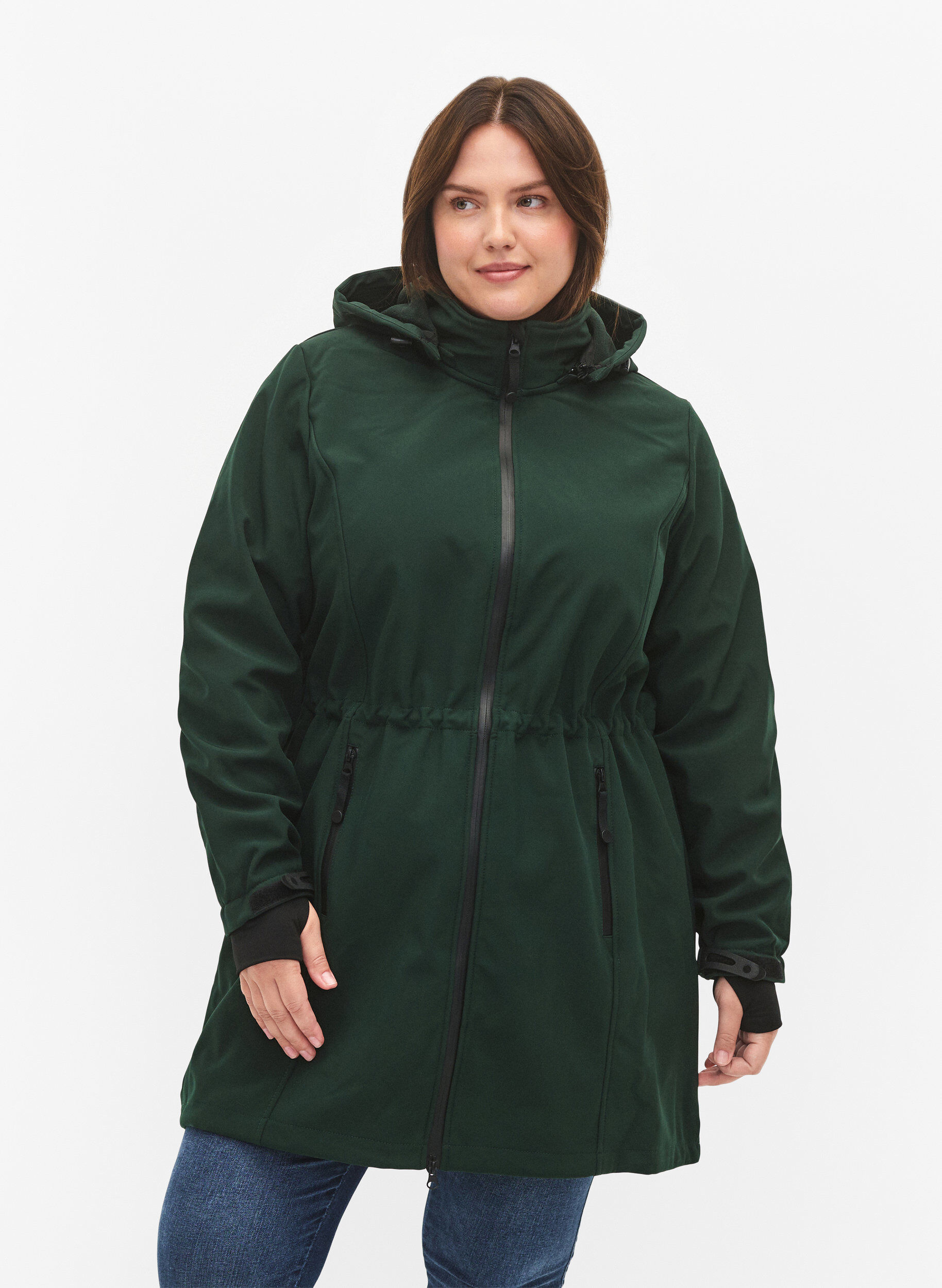 Zizzi Softshell jas met afneembare capuchon, Groen, Model image number 0