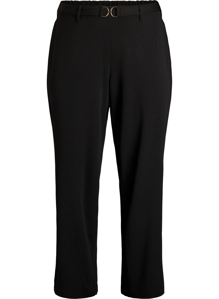 High-waisted broek met riemdetail en gouden gesp, Zwart, Packshot image number 0
