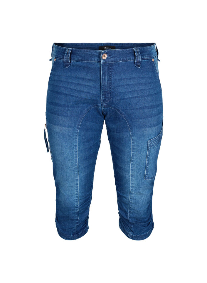 Slim fit capri jeans met zakken, Blauw, Packshot image number 0