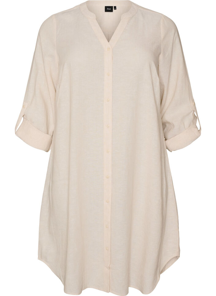 Lang shirt in linnen en viscose, Beige, Packshot image number 0